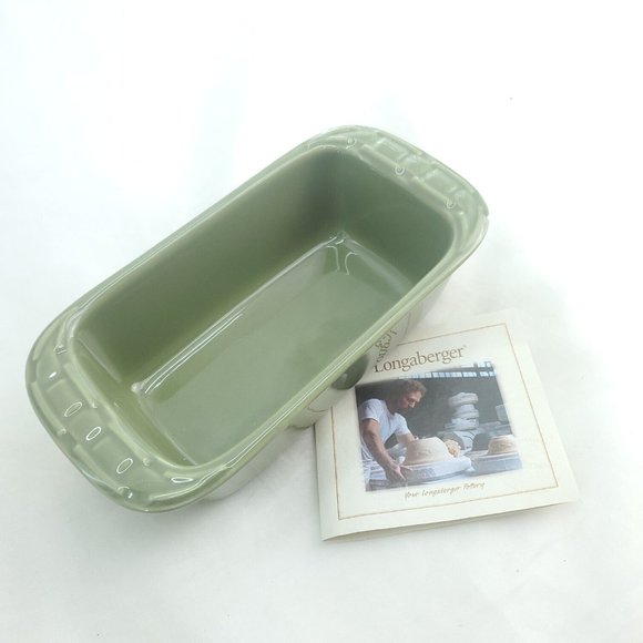 Longaberger 3162060 Sage Woven Traditions Ceramic Glossy Loaf Dish Small - Picture 2 of 10